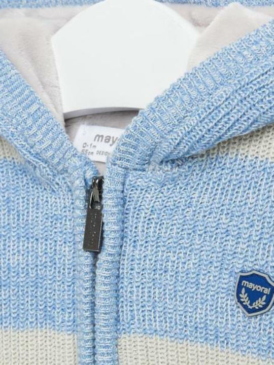 Mayoral Boys Knitted Hooded Cardigan with Zipper Light Blue