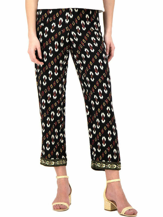 Pepe Jeans Kelly Women's High-waisted Fabric Capri Trousers with Elastic in Straight Line Black