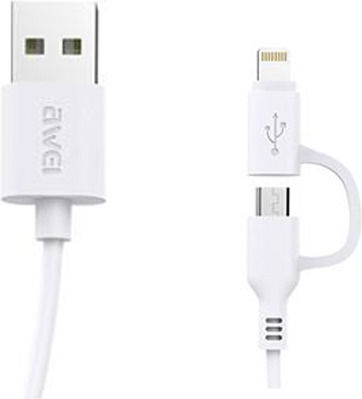Awei CL-53 Spiral USB to Lightning / micro USB Cable 2.4A Λευκό 1m