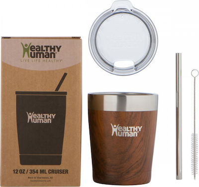 Healthy Human Cruiser Tumbler Sticlă Termos Oțel inoxidabil Fără BPA Maro 350ml cu Paie HH0117