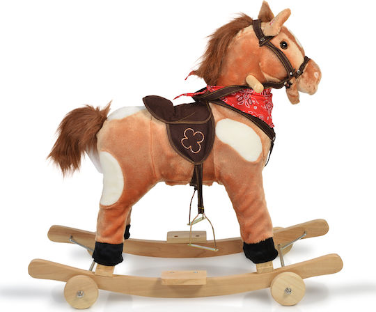 Moni Thunder Fabric Rocking Toy Horse for 24+ months with Sounds, Music & Wheels with Max Load Capacity 50kg Brown