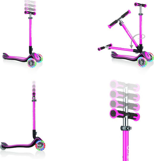 Globber Kids Scooter Foldable Elite Deluxe Lights 3-Wheel for 3+ Years Pink