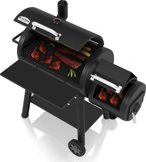 Broil King Smoke Offset XL Неръждаем Скара на дървени въглища с Капак, Термометър и Пушилня 81.28брx49бр