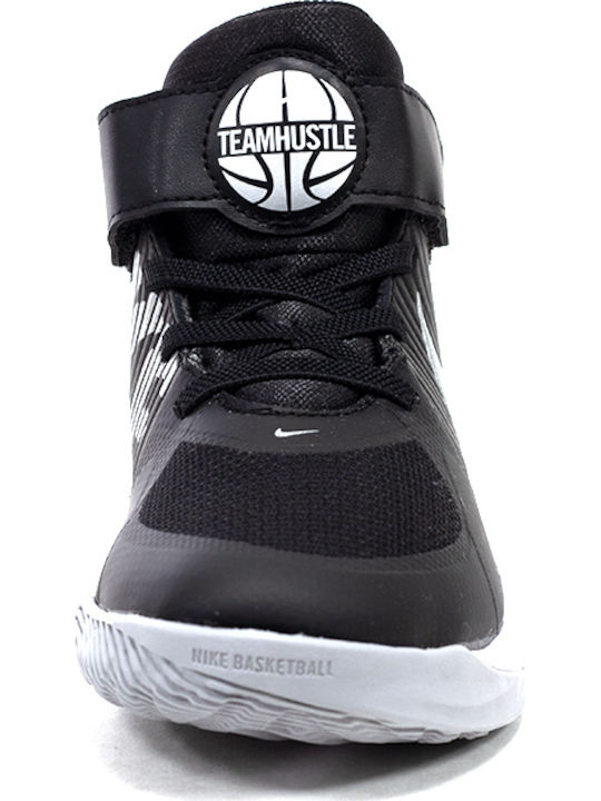 Hustle Team Hustle 9 Kids Sports Shoes Basketball with Hoop & Loop Closure Black / Metallic Silver