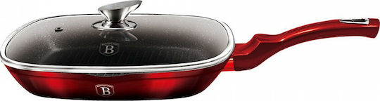 Berlinger Haus Metallic Line Grill With Lid made of Aluminum with Stone Coating Black Burgundy Collection 28cm