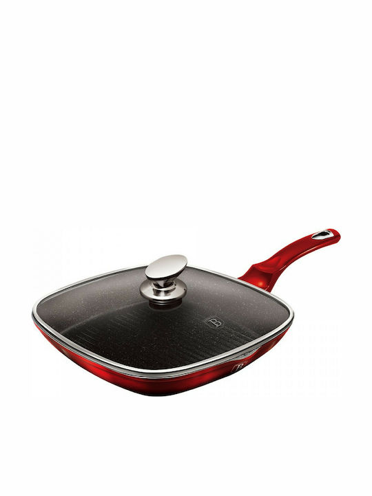 Berlinger Haus Metallic Line Grill With Lid made of Aluminum with Stone Coating Black Burgundy Collection 28cm