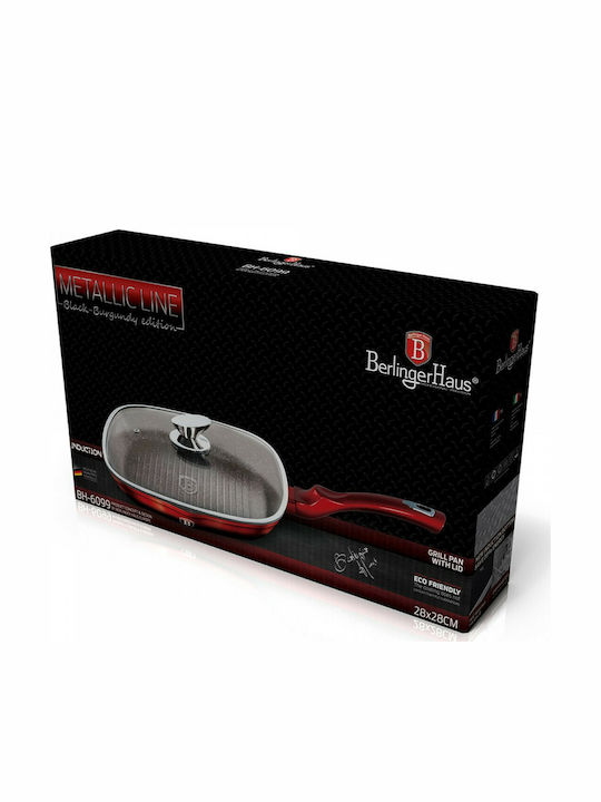 Berlinger Haus Metallic Line Grill With Lid made of Aluminum with Stone Coating Black Burgundy Collection 28cm