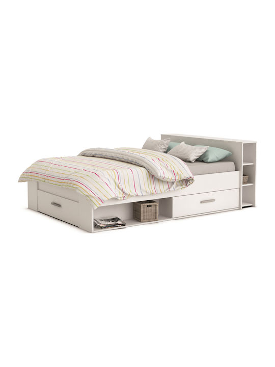 Robin Κρεβάτι Υπέρδιπλο Ξύλινο Λευκό με Συρτάρια 160x200cm