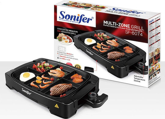 Sonifer Tabletop Electric Grill Smooth and Ribbed Plate 1500W with Adjustable Thermostat 42cmx41cmcm