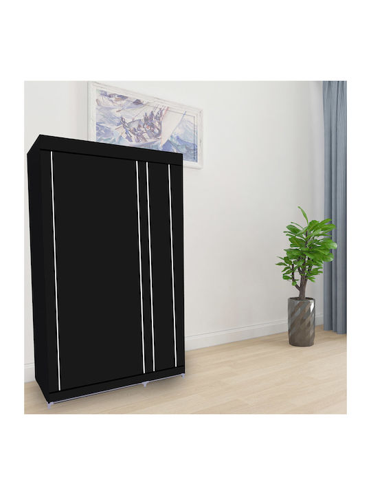 Herzberg Fabric Wardrobe with Zipper and Shelves in Blue Color 110x45x175cm