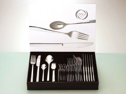 Cryspo Trio 30-Piece Stainless Steel 18/10 Silver Cutlery Set Hammered