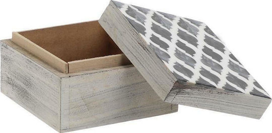 Inart Dekorative Box Hölzernes Rauten White/Black 10x10x7.5cm