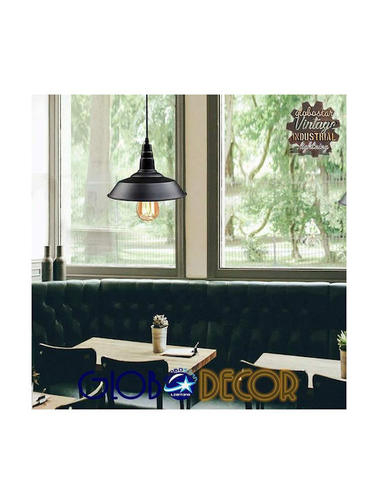 GloboStar Ray Hängelampe Schwarz Glocke mit Fassung E27 36x25cm.