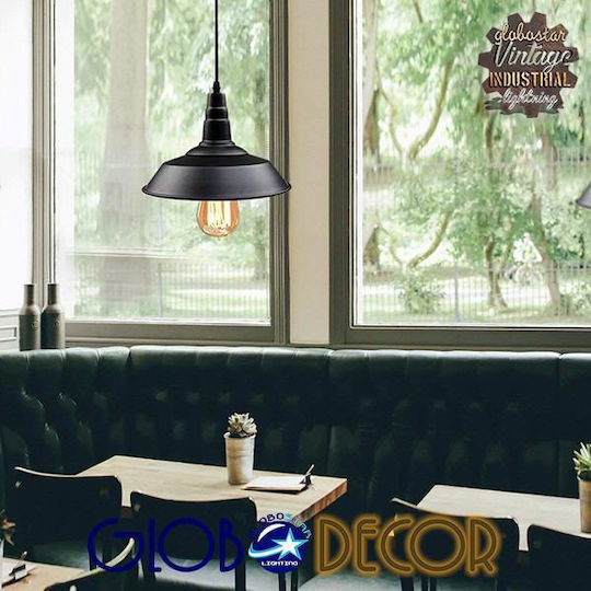 GloboStar Ray Κρεμαστό Φωτιστικό Μαύρο Καμπάνα με Ντουί E27 36x25x25εκ.
