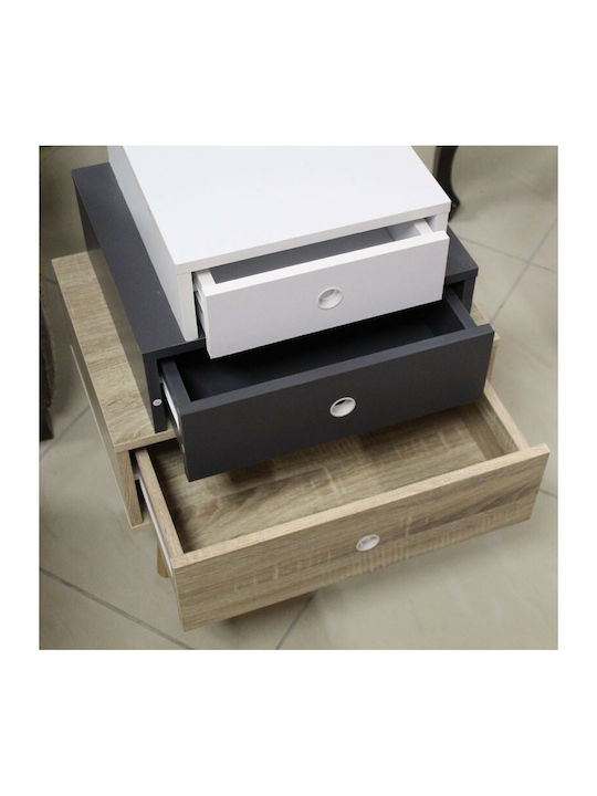 Drawers Storage Earth Wooden with 3 Drawers White / Grey L52xW36xH62cm