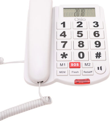 Osio OSWB-4760 Ενσύρματο Τηλέφωνο Γραφείου για Ηλικιωμένους Λευκό