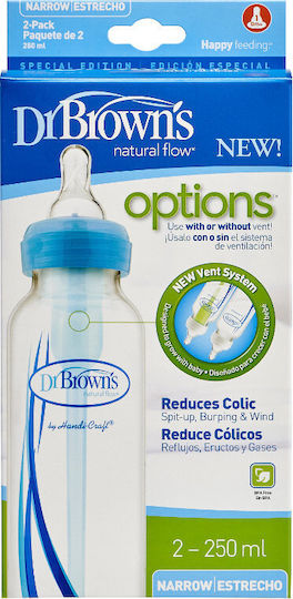 Dr. Brown's Plastic Baby Bottle Set Options Anticolic Anti-Colic with Silicone Nipple for 0+, 0+ m, months Light Blue Light Blue 250ml 2pcs