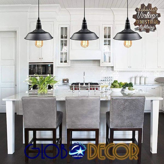 GloboStar Ray Pendant Light Black Bell with Socket E27 26x25cm