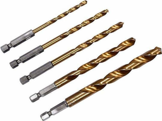 Yato Set of 5 Drills HSS Titanium with Hexagonal Shank for Metal