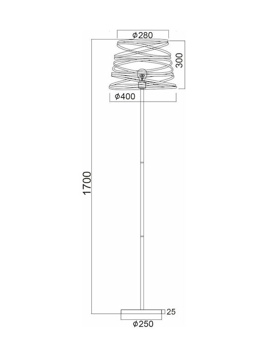 Aca Floor Lamp H170xW40cm. with Socket for Bulb E27 Black