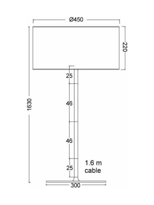 Aca Lampa de podea Î165xL45cm. cu Soclu pentru Bec E27 Alb