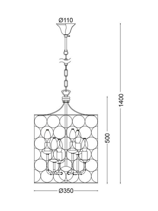 Aca Pendant Light Gold for 6 Bulbs E14, E.14 35x150cm