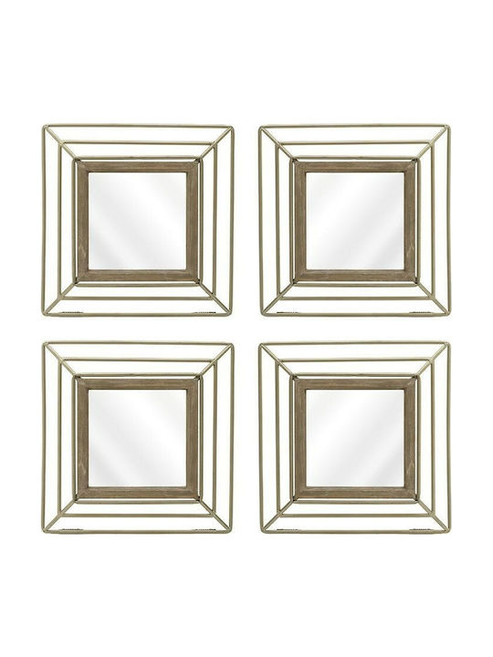 Inart Wall Mirror with Beige Metallic Frame 40x40cm 4pcs