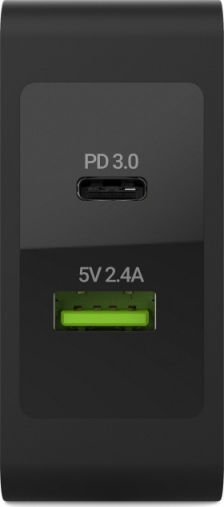 Green Cell Ladegerät mit USB-A-Anschluss und USB-C-Anschluss sowie USB-C-Kabel 45 W Power Delivery / Quick Charge 3.0 Schwarz (CHAR10)