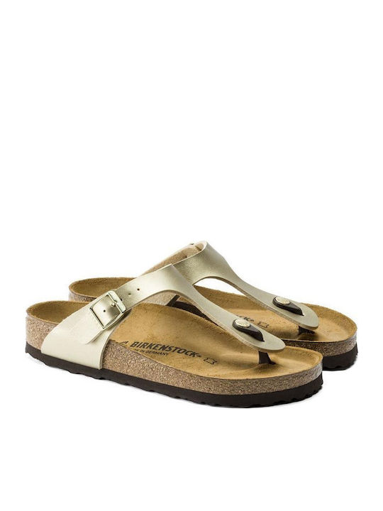 Gizeh Birko-Flor Women's Flat Sandals Anatomic in Gold Color Narrow Fit
