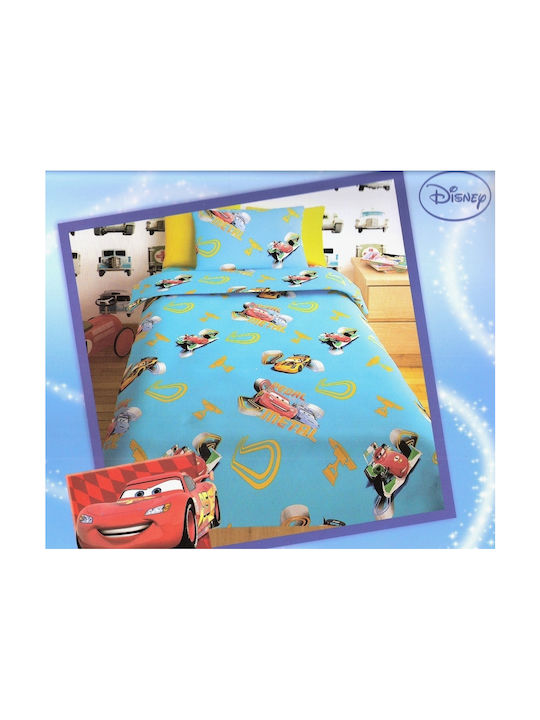 Disney Sheet Set Single Cotton Cars Turquoise 2τμχ Light Blue 160x250cm 2pcs