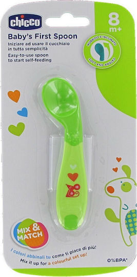Chicco Baby Spoon Baby's First Spoon made of Silicone for 8+ months Green