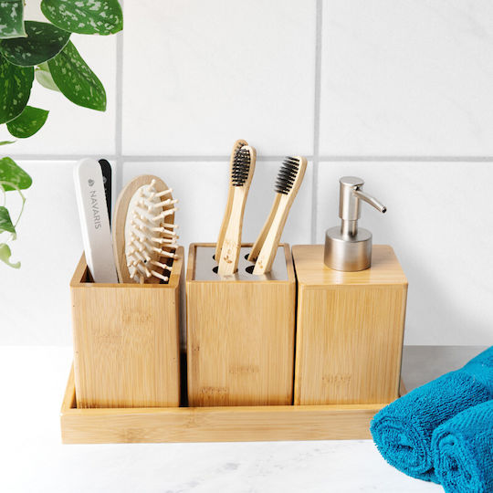 Navaris Bamboo Bathroom Accessory Set Brown 4pcs