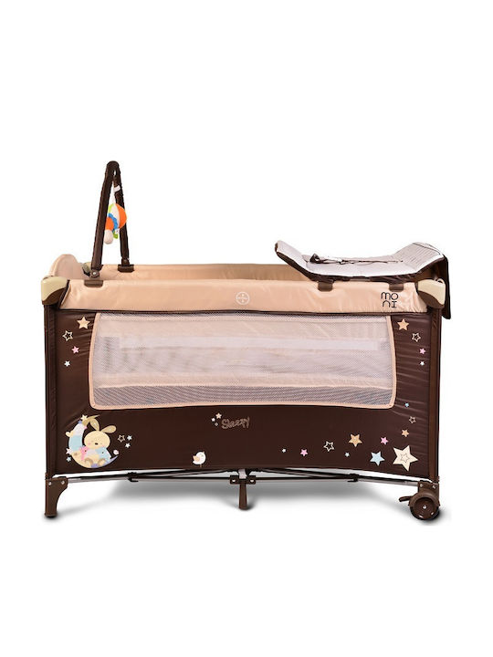 Moni Sleepy Laufstall 2 Ebenen mit Wickeltisch & Matratze Braun 120x60cm