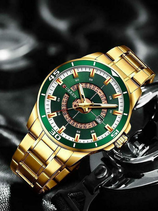 Curren Men's Watch 50mm Battery with Gold Metal Bracelet