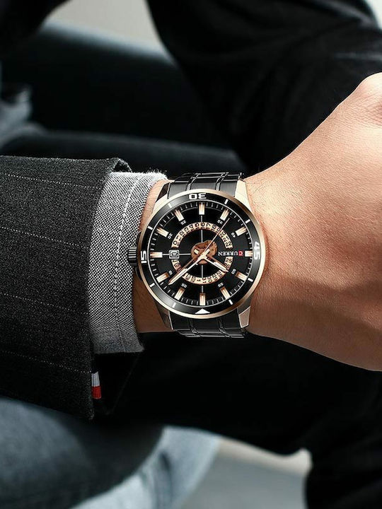 Curren Ανδρικό Ρολόι 50mm Μπαταρίας με Μαύρο Μεταλλικό Μπρασελέ