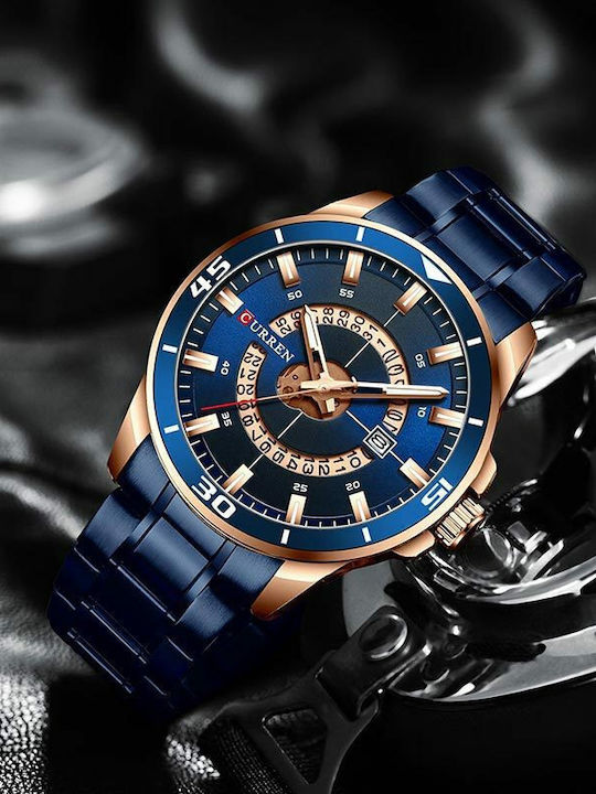 Curren Men's Watch 50mm Battery with Blue Metal Bracelet