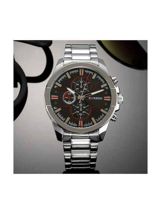 Curren Watch Chronograph Battery with Metal Bracelet Black/Silver