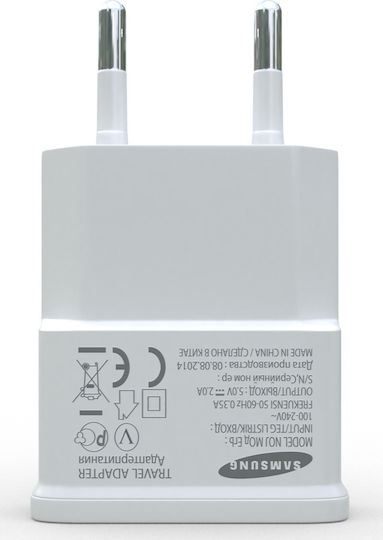 Samsung Φορτιστής με Θύρα USB-A και Καλώδιο micro USB 15W Λευκός (EP-TA20EWE & ECB-DU4AWE)