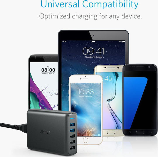 Anker Suport de Încărcare cu 5 Porturi USB-A 63W Quick Charge 3.0 în culoarea Negru (A2054311)