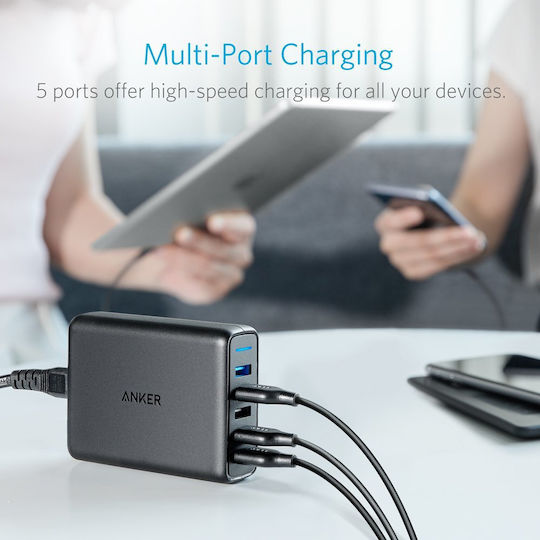Anker Suport de Încărcare cu 5 Porturi USB-A 63W Quick Charge 3.0 în culoarea Negru (A2054311)