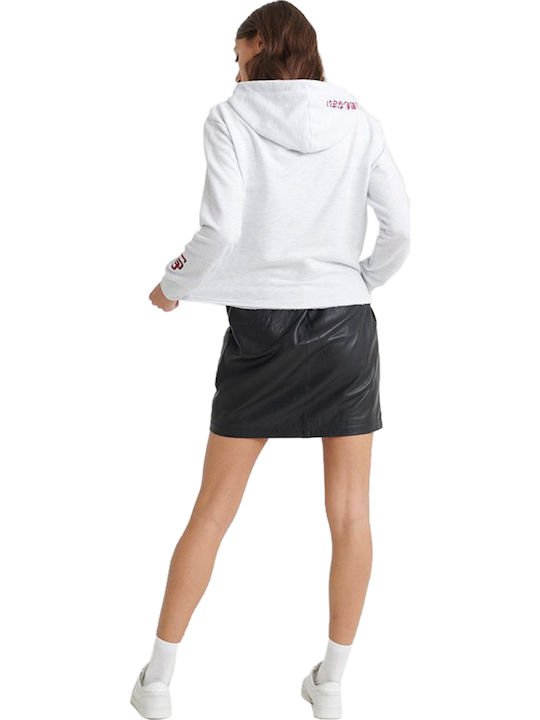 Superdry Super Uni Applique College Women's Cropped Hooded Sweatshirt Ice Marl