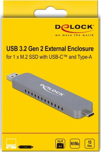 DeLock Case for Hard Drive M.2 PCI Express with Connection USB 3.2 Type-C Silver