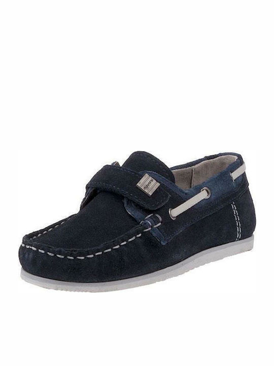 Boys Suede Moccasins with Velcro Navy Blue