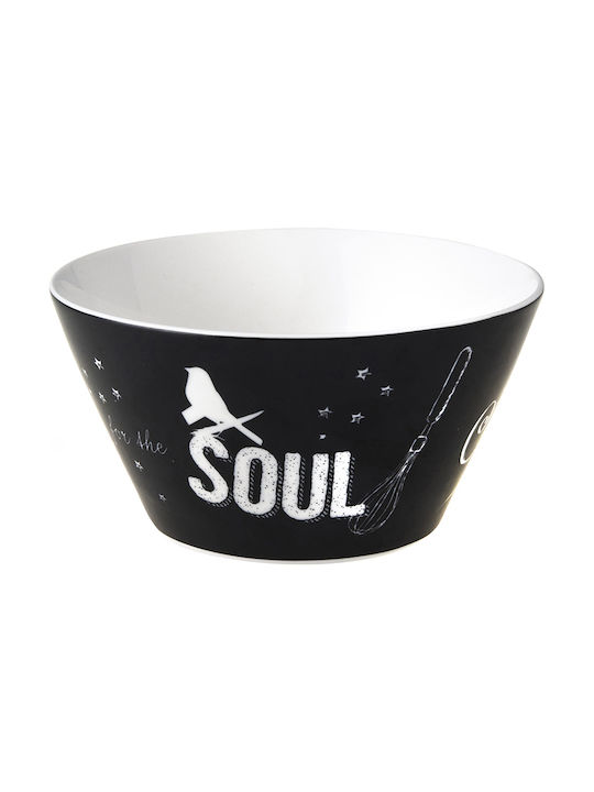 Dutch Rose Soul Cereal Serving Bowl Round made of Porcelain Black with Diameter 14cm