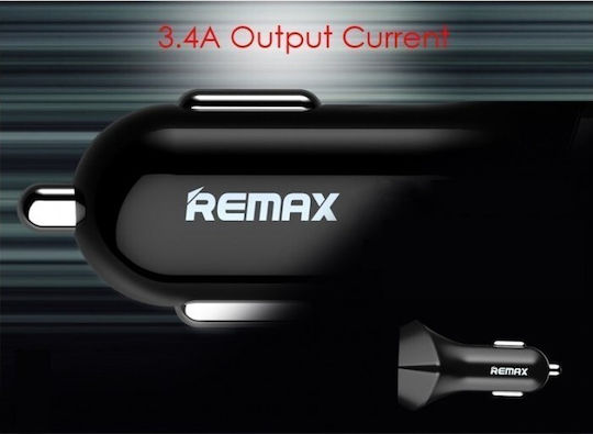 Remax RCC-208 Φορτιστής Αυτοκινήτου 3.4A με Θύρες: 2xUSB και Βολτόμετρο Μαύρο Χρώμα