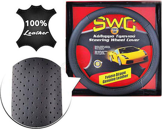 Autoline Car Steering Wheel Cover with Diameter 38cm Leather Black