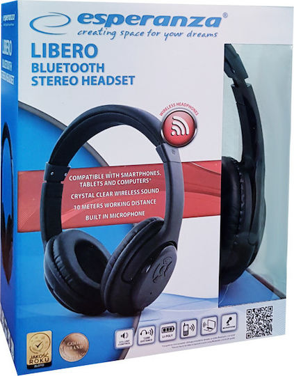 Esperanza EH163 Libero Bluetooth Wireless On Ear Headphones with 4 hours of Operation Black