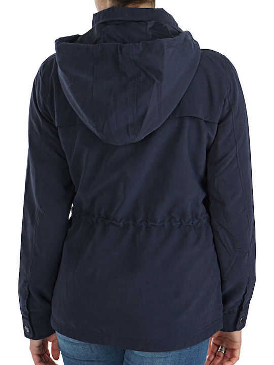 Only Women's Long Parka Jacket for Spring or Autumn with Hood Navy