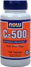 Now Foods C-500 with Rose Hips Βιταμίνη για Ενίσχυση του Ανοσοποιητικού, τo Δέρμα & Αντιοξειδωτική δράση 500mg 100 ταμπλέτες