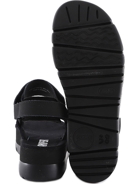 Oruga Up Leather Women's Flat Sandals Anatomic Sporty Flatforms in Black Color